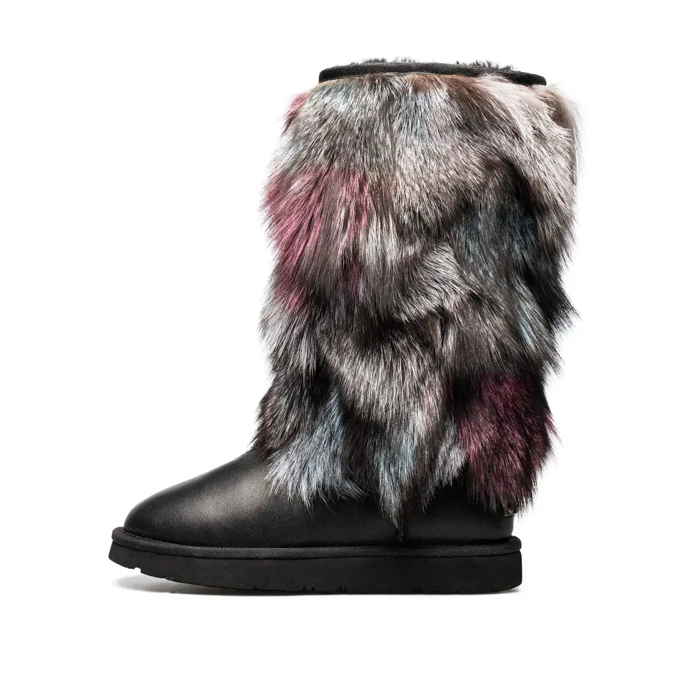 AU&MU Aumu Women’s Fur Boot Furry Fluffy Mid-Calf Boots Warm Comfortable Outdoor Snow boots