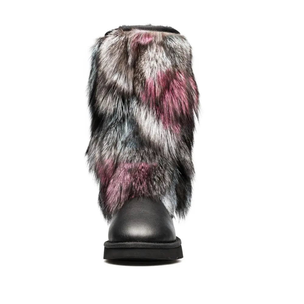 AU&MU Aumu Women’s Fur Boot Furry Fluffy Mid-Calf Boots Warm Comfortable Outdoor Snow boots