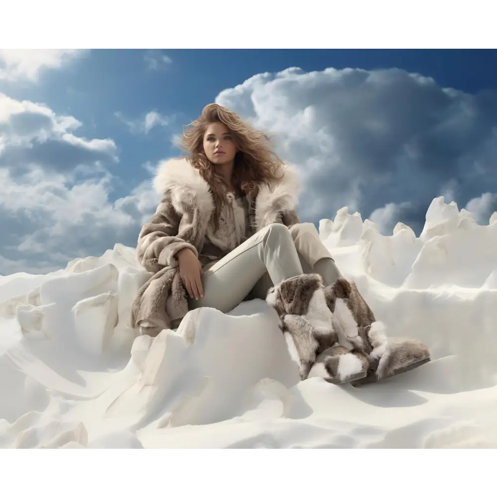 AU&MU Aumu Women’s Fur Boot Furry Fluffy Mid-Calf Boots Warm Comfortable Outdoor Snow boots