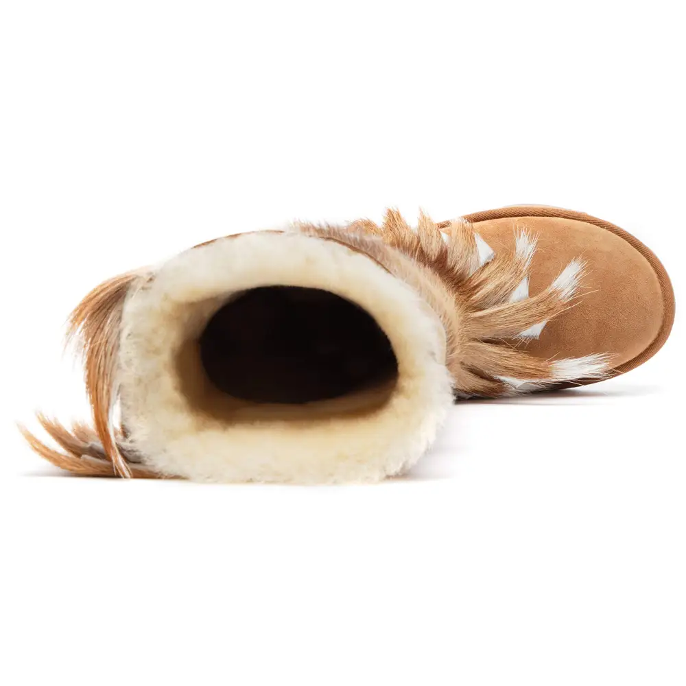 AU&MU Aumu Women’s Fur Boot Furry Fluffy Mid-Calf Boots Warm Comfortable Outdoor Snow boots