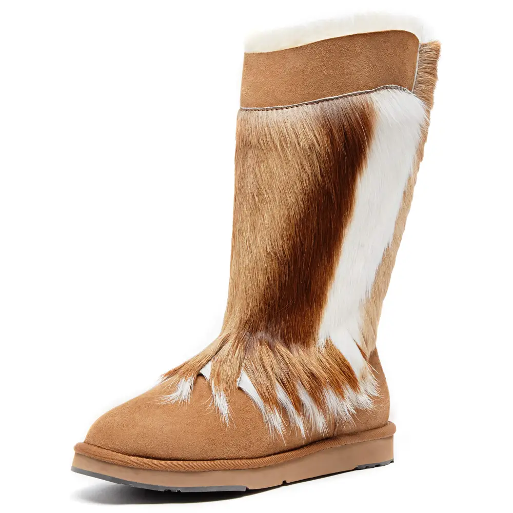 AU&MU Aumu Women’s Fur Boot Furry Fluffy Mid-Calf Boots Warm Comfortable Outdoor Snow boots - 7 / Chestnut4