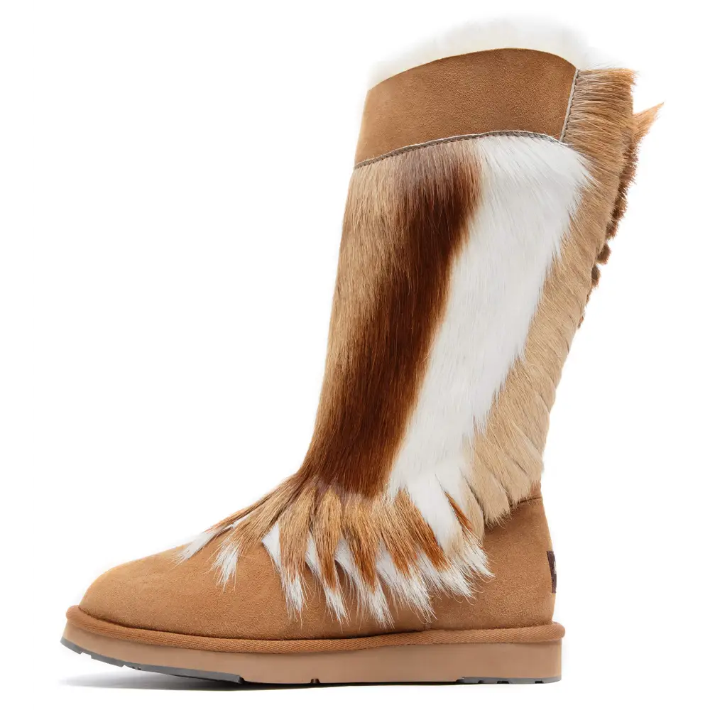 AU&MU Aumu Women’s Fur Boot Furry Fluffy Mid-Calf Boots Warm Comfortable Outdoor Snow boots