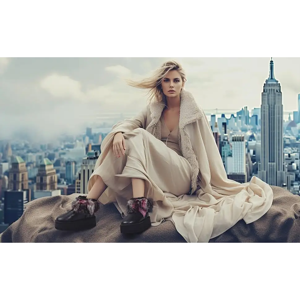 AU&MU Aumu Womens Short Winter Snow Boots Classic Thermal Fur Boot Furry Fluffy Warm