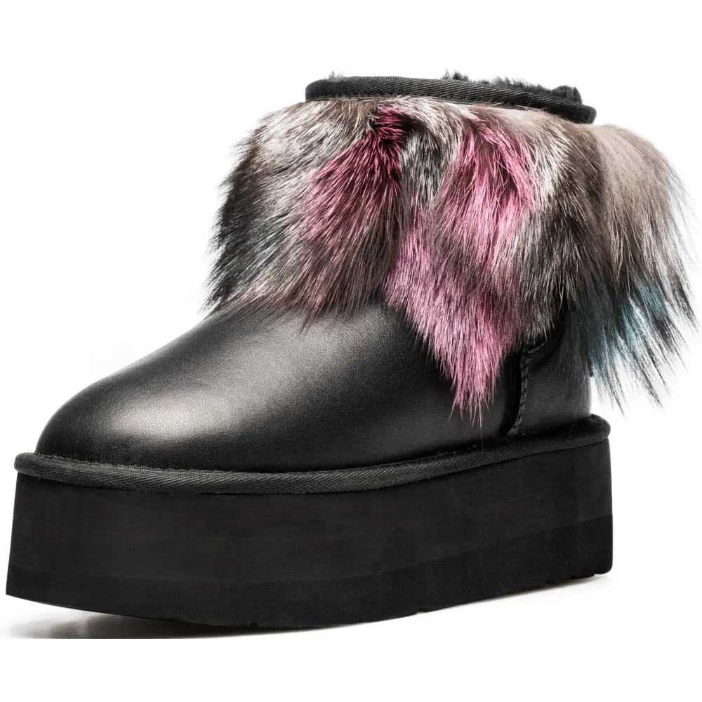 AU&MU Aumu Womens Short Winter Snow Boots Classic Thermal Fur Boot Furry Fluffy Warm - 9 / Black-2