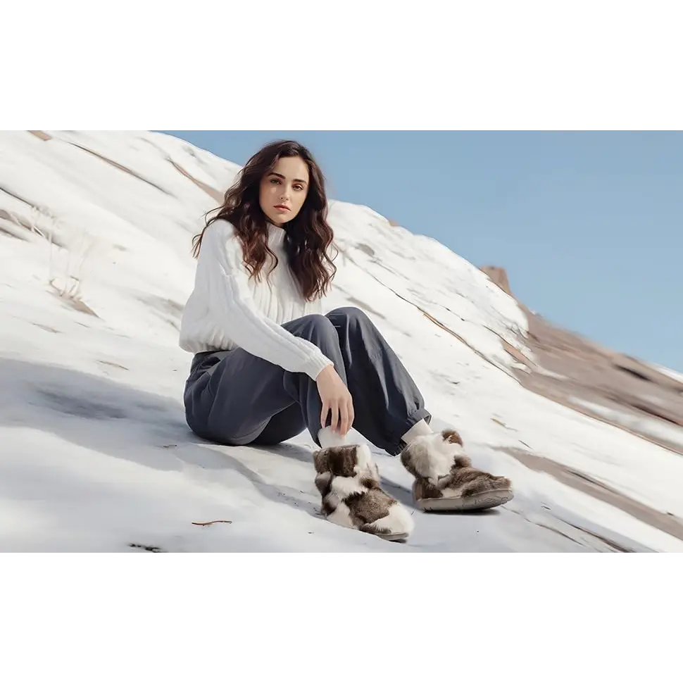 AU&MU Aumu Womens Short Winter Snow Boots Classic Thermal Fur Boot Furry Fluffy Warm