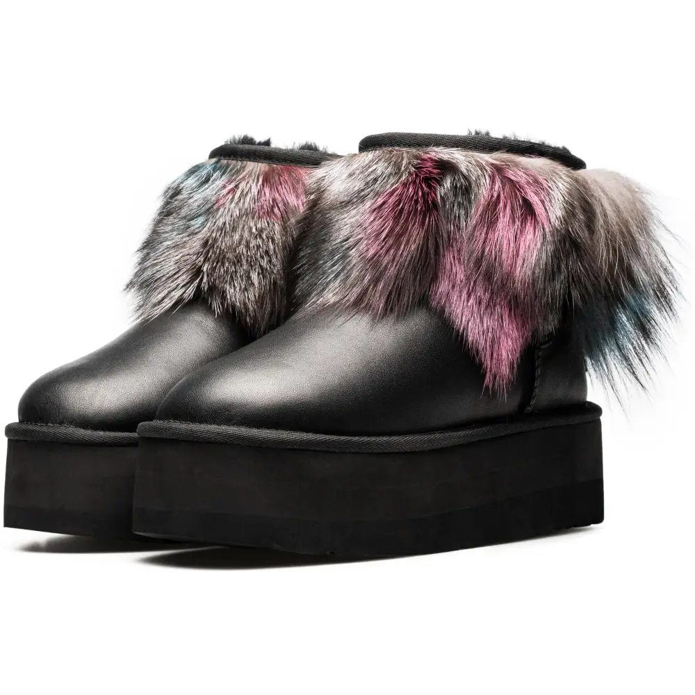 AU&MU Aumu Womens Short Winter Snow Boots Classic Thermal Fur Boot Furry Fluffy Warm