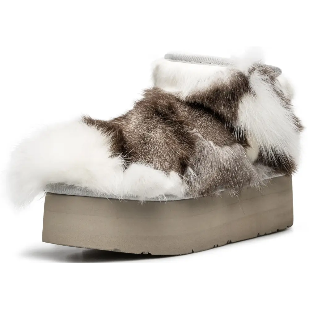 AU&MU Aumu Womens Short Winter Snow Boots Classic Thermal Fur Boot Furry Fluffy Warm - 10 / Grey/White-1