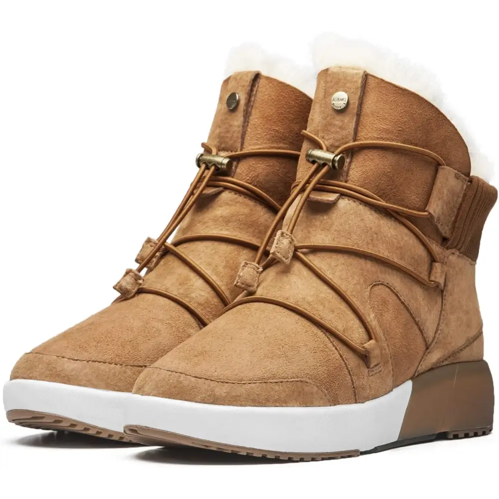 AU&MU Sheepskin Cross Elastic Bnad Metal Short Ankle Fur Wool Lining Winter Snow Boots…