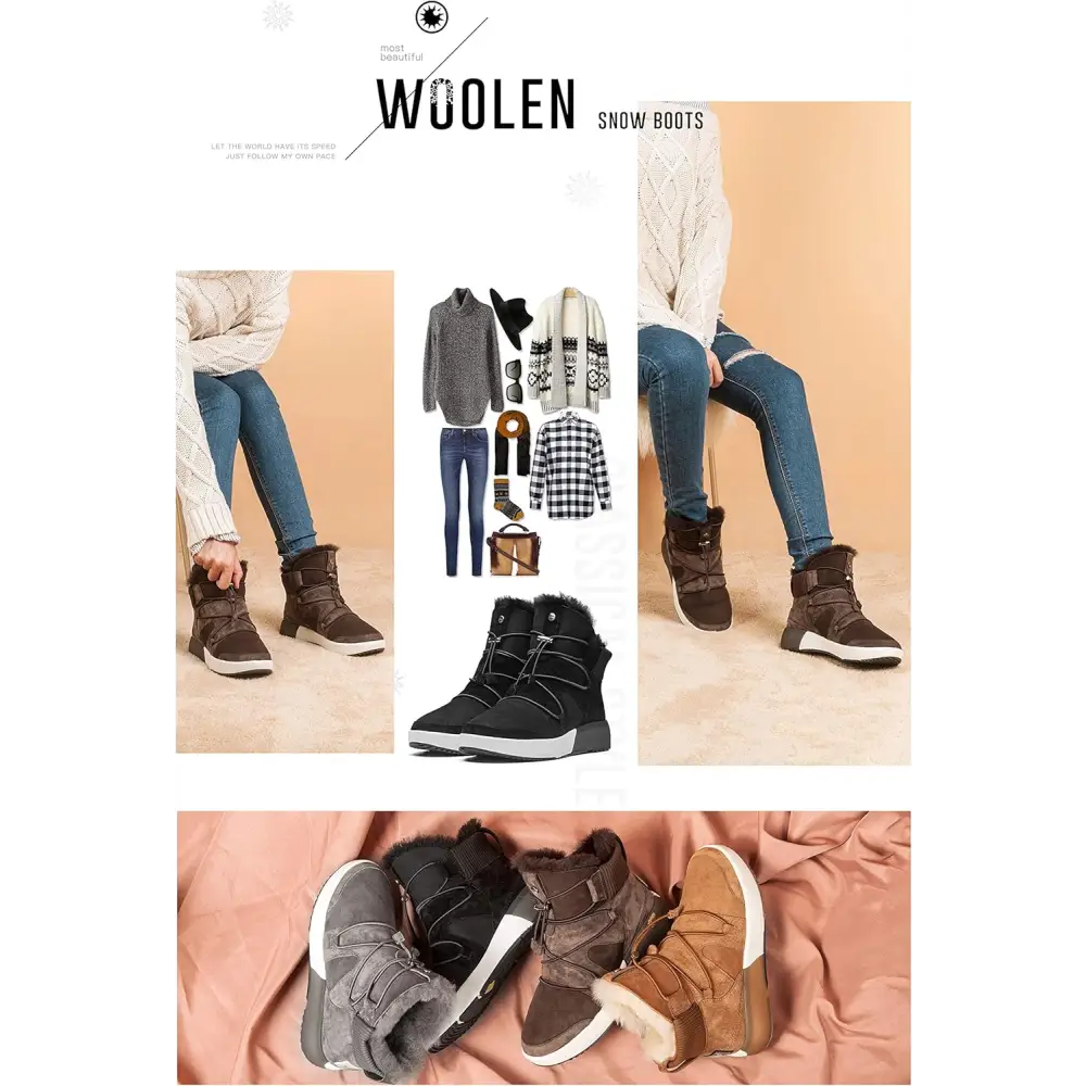 AU&MU Sheepskin Cross Elastic Bnad Metal Short Ankle Fur Wool Lining Winter Snow Boots…