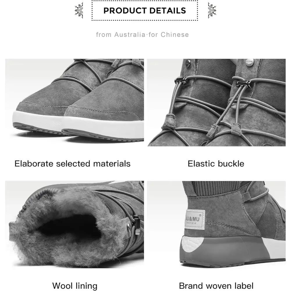 AU&MU Sheepskin Cross Elastic Bnad Metal Short Ankle Fur Wool Lining Winter Snow Boots…