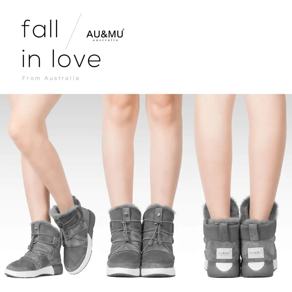 AU&MU Sheepskin Cross Elastic Bnad Metal Short Ankle Fur Wool Lining Winter Snow Boots…