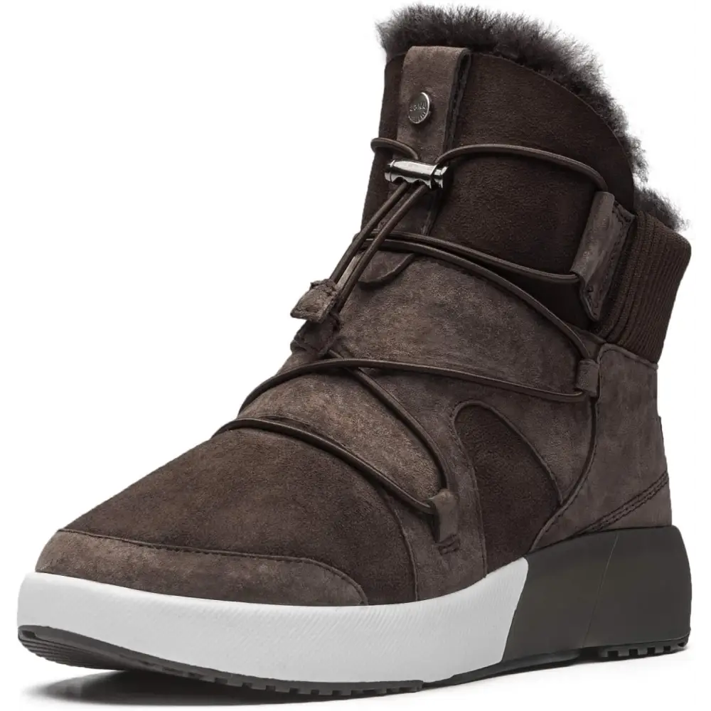 AU&MU Sheepskin Cross Elastic Bnad Metal Short Ankle Fur Wool Lining Winter Snow Boots… - Chocolate / 7