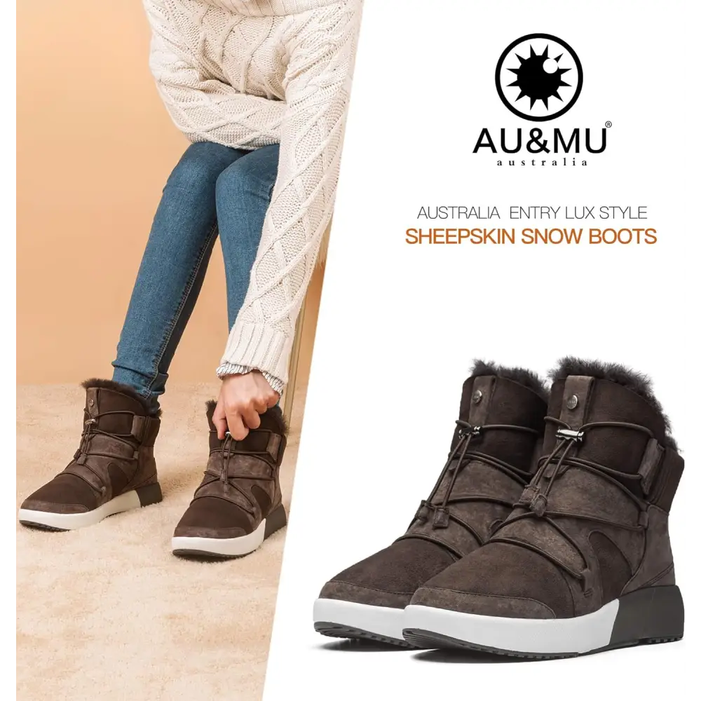 AU&MU Sheepskin Cross Elastic Bnad Metal Short Ankle Fur Wool Lining Winter Snow Boots…