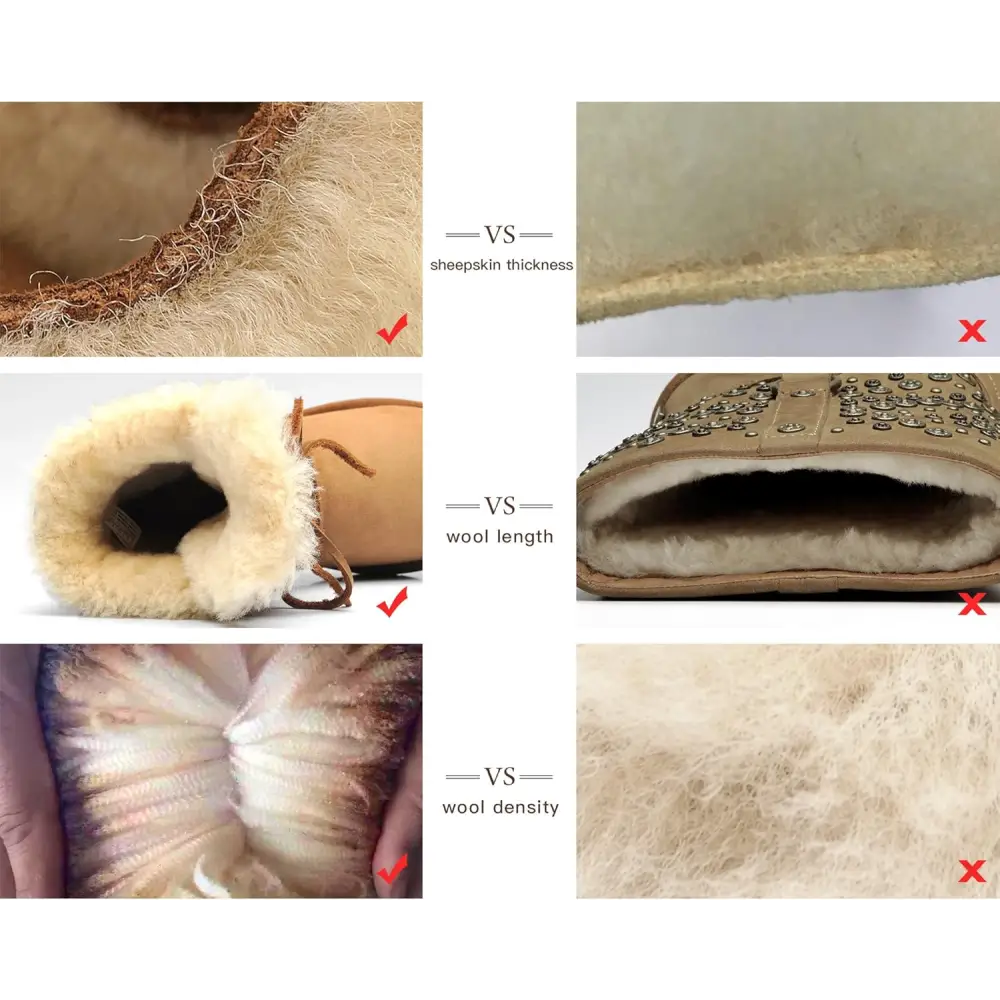 AU&MU Sheepskin Cross Elastic Bnad Metal Short Ankle Fur Wool Lining Winter Snow Boots…