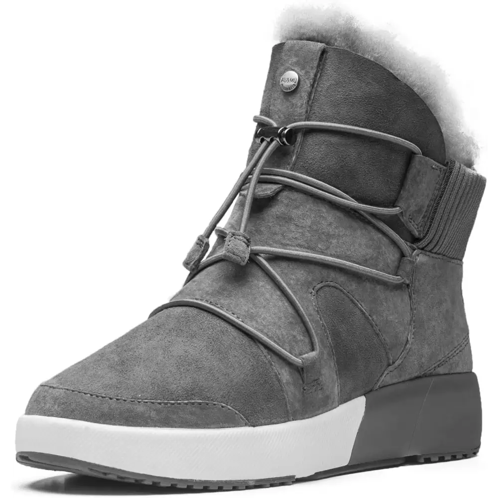 AU&MU Sheepskin Cross Elastic Bnad Metal Short Ankle Fur Wool Lining Winter Snow Boots… - Grey / 10.5