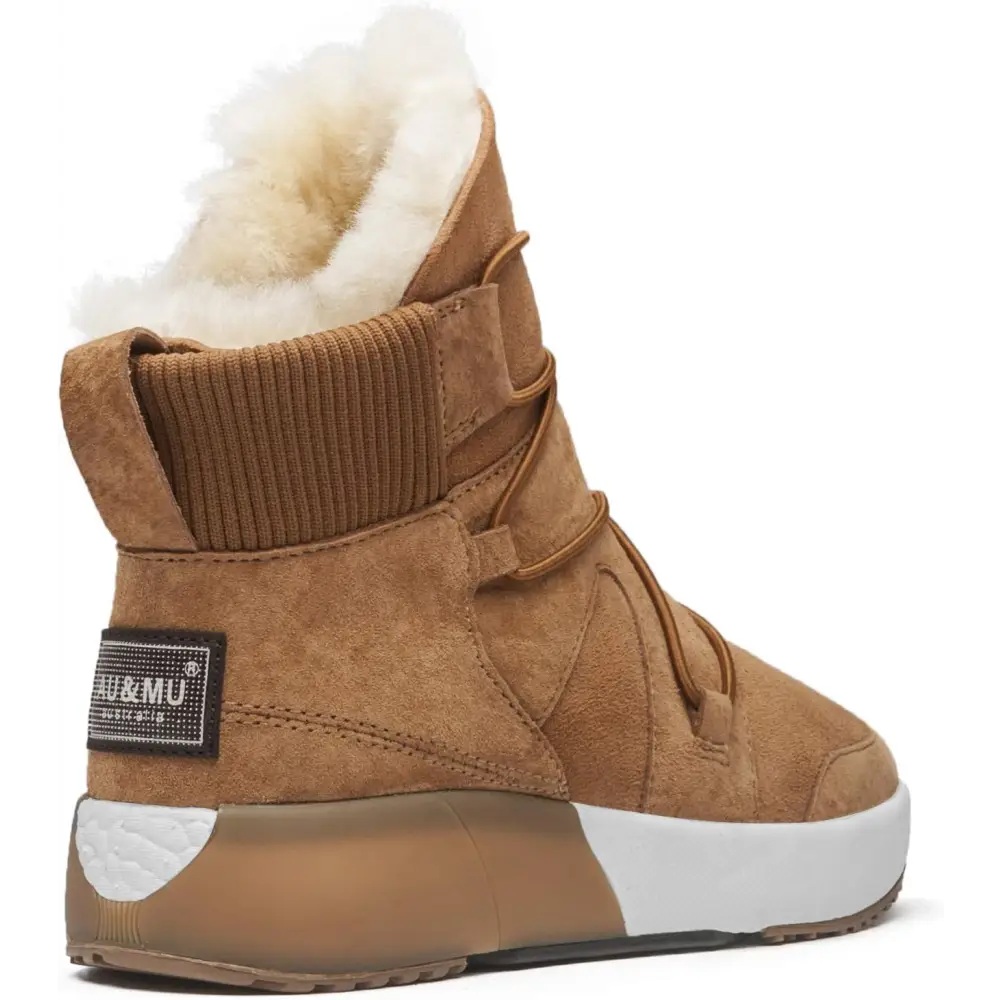 AU&MU Sheepskin Cross Elastic Bnad Metal Short Ankle Fur Wool Lining Winter Snow Boots…