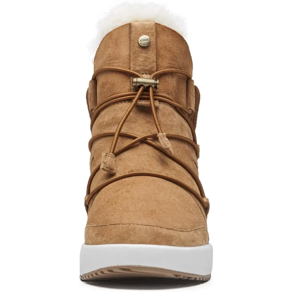 AU&MU Sheepskin Cross Elastic Bnad Metal Short Ankle Fur Wool Lining Winter Snow Boots…