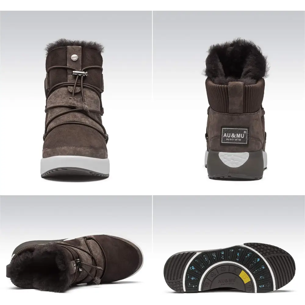 AU&MU Sheepskin Cross Elastic Bnad Metal Short Ankle Fur Wool Lining Winter Snow Boots…