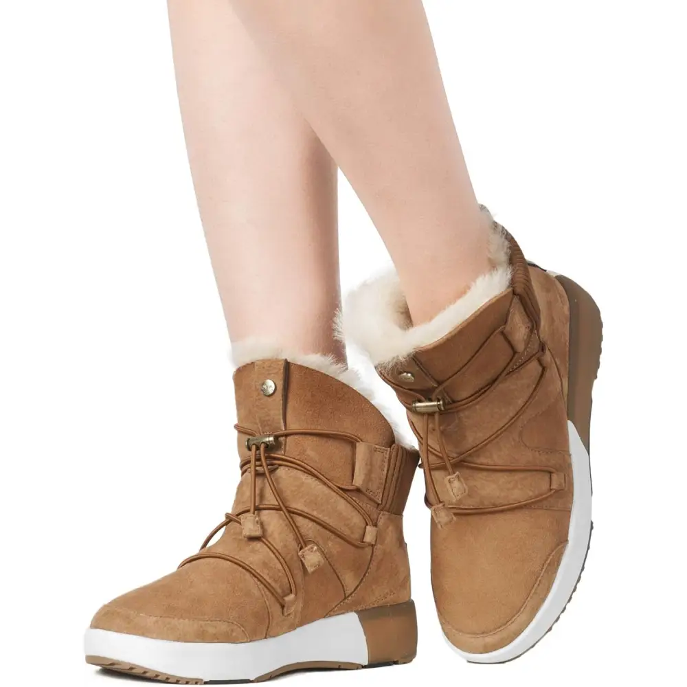 AU&MU Sheepskin Cross Elastic Bnad Metal Short Ankle Fur Wool Lining Winter Snow Boots…