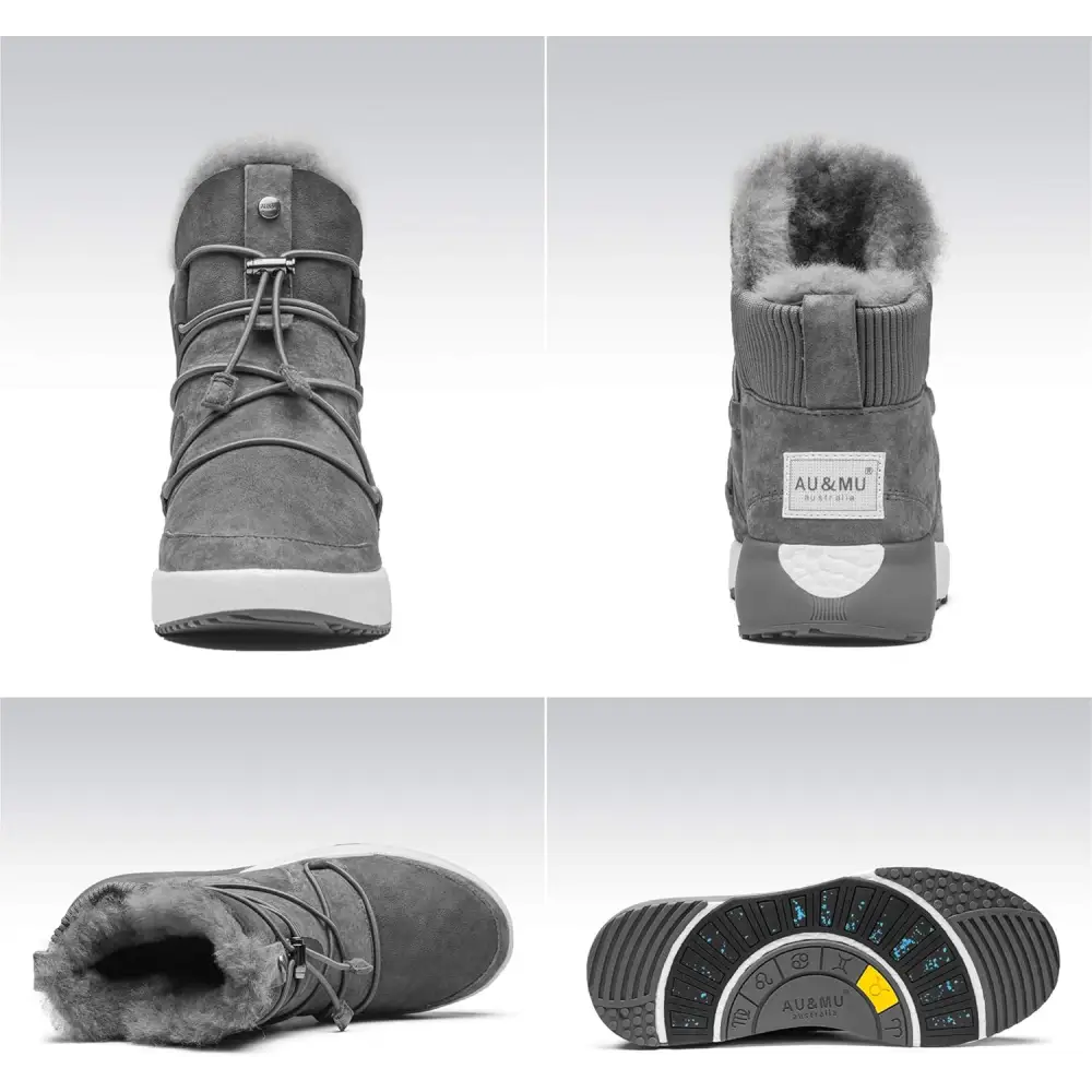 AU&MU Sheepskin Cross Elastic Bnad Metal Short Ankle Fur Wool Lining Winter Snow Boots…