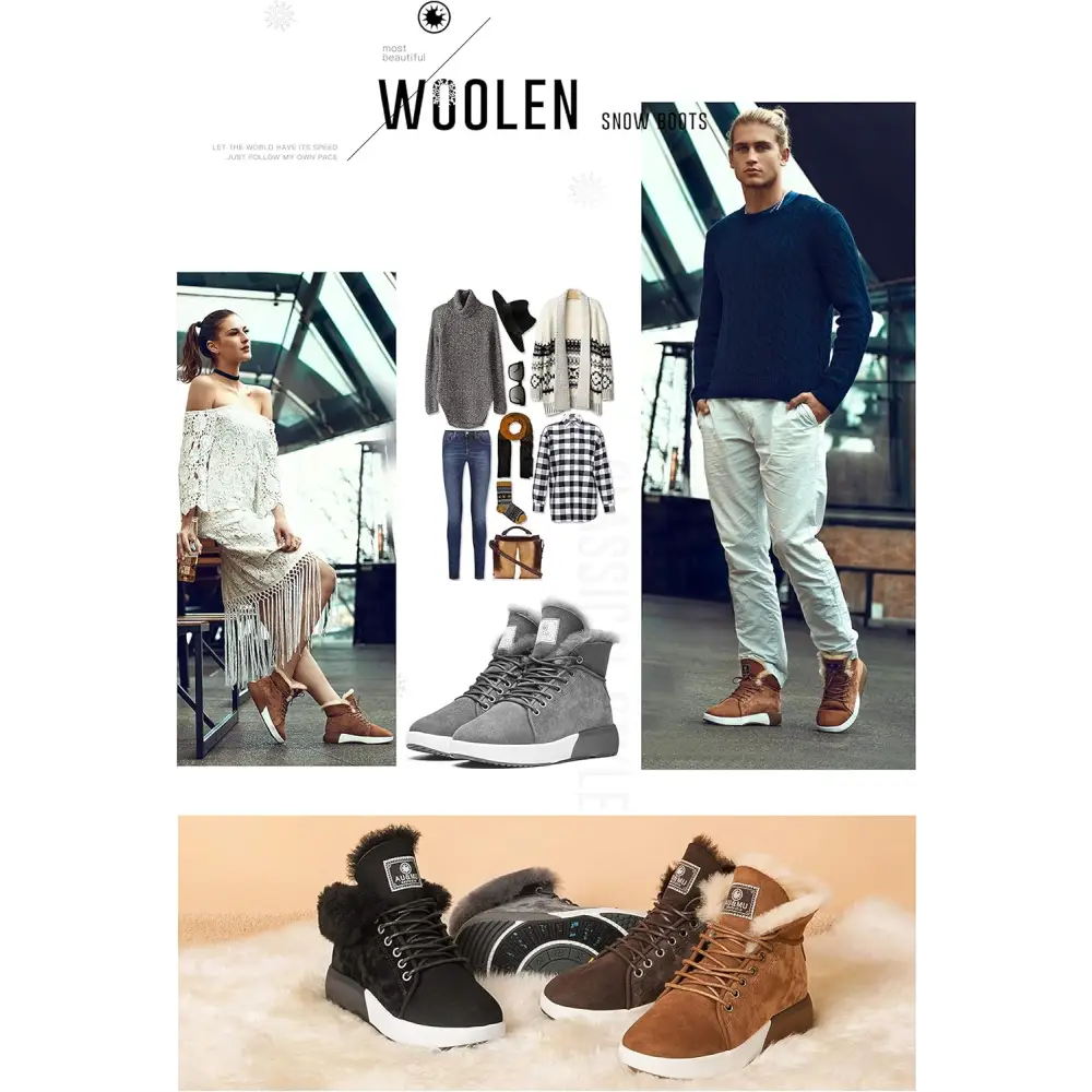 AU&MU Sheepskin Taurus Series Couple Adjustable Short Fur Wool Ankle Snow Winter Boots…