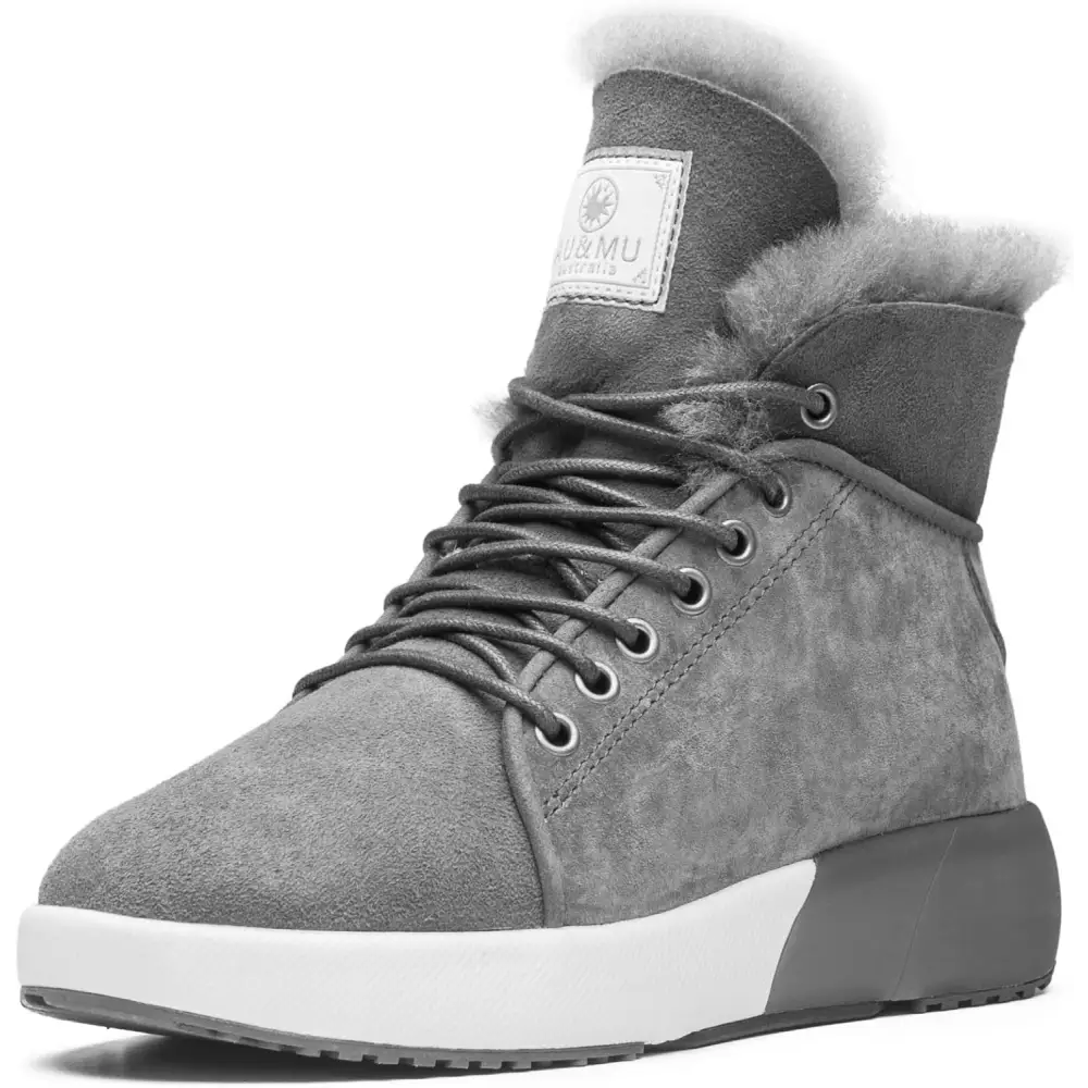 AU&MU Sheepskin Taurus Series Couple Adjustable Short Fur Wool Ankle Snow Winter Boots… - Grey / 10.5