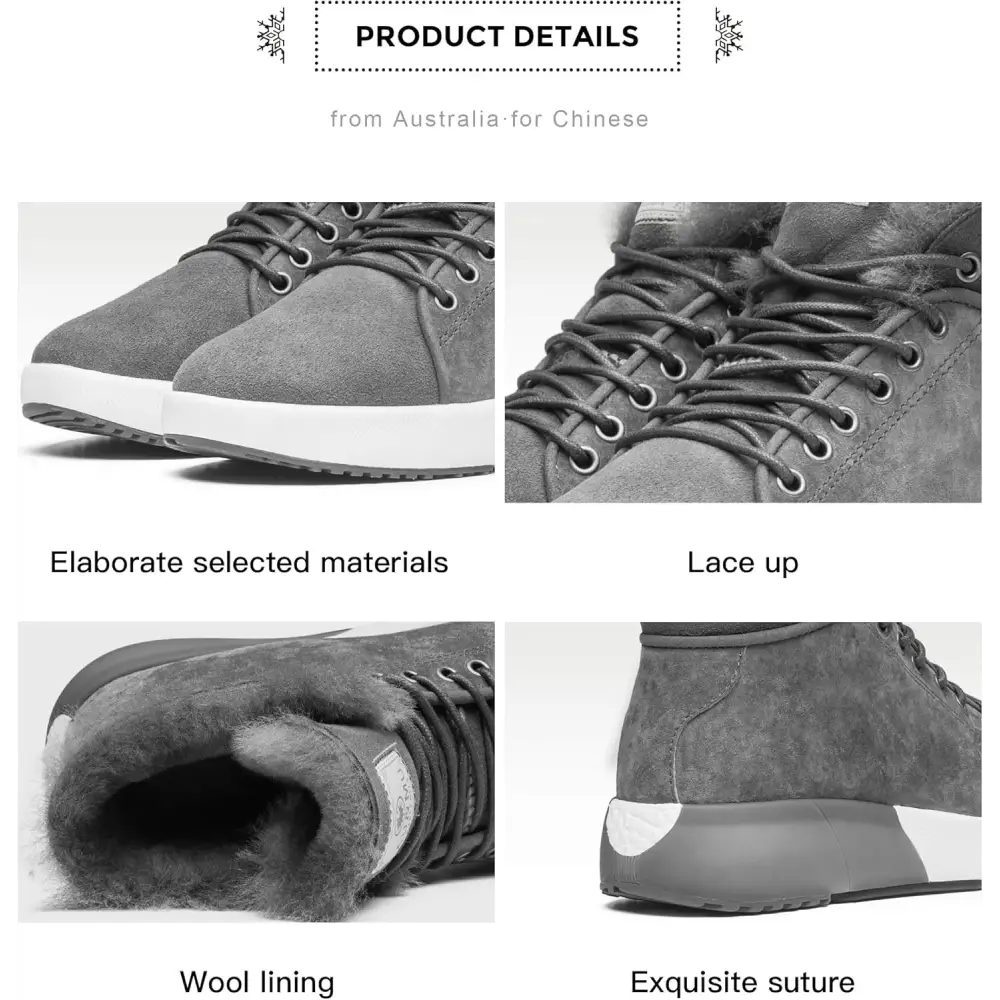 AU&MU Sheepskin Taurus Series Couple Adjustable Short Fur Wool Ankle Snow Winter Boots…