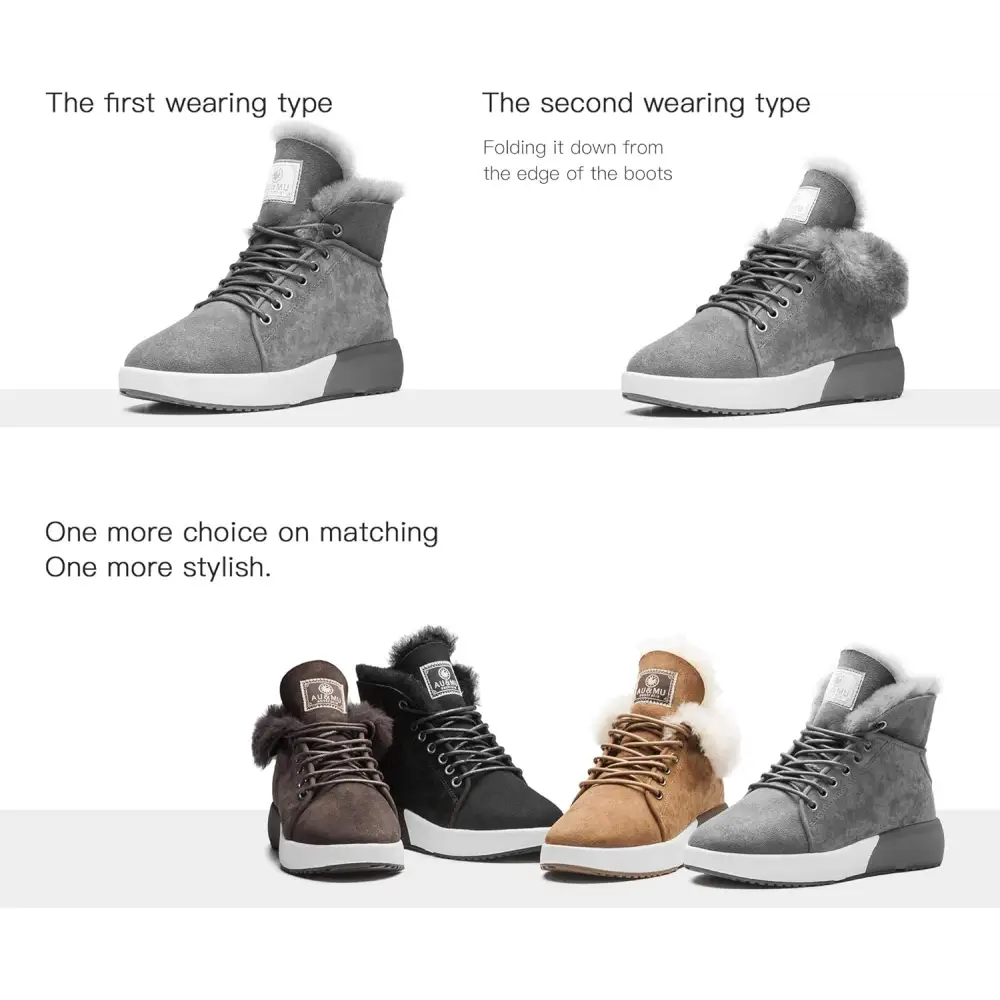 AU&MU Sheepskin Taurus Series Couple Adjustable Short Fur Wool Ankle Snow Winter Boots…