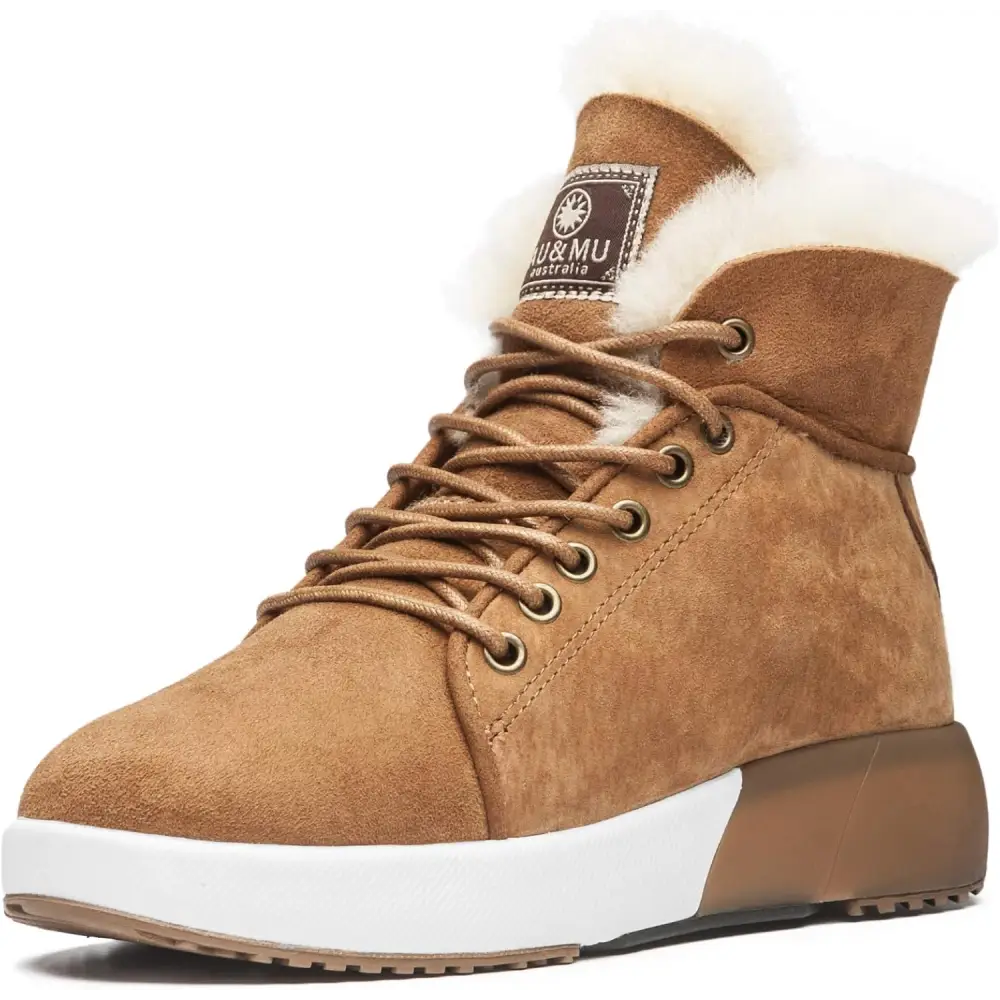 AU&MU Sheepskin Taurus Series Couple Adjustable Short Fur Wool Ankle Snow Winter Boots… - Chestnut / 10