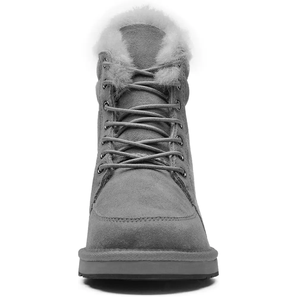 AU&MU Unisex Lace-Up Suede Short Sheepskin Winter Snow Boots