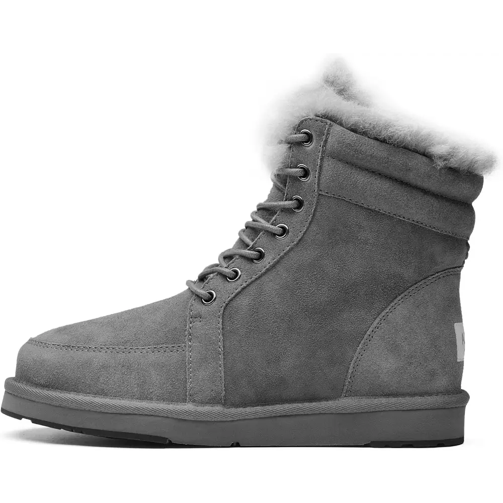 AU&MU Unisex Lace-Up Suede Short Sheepskin Winter Snow Boots