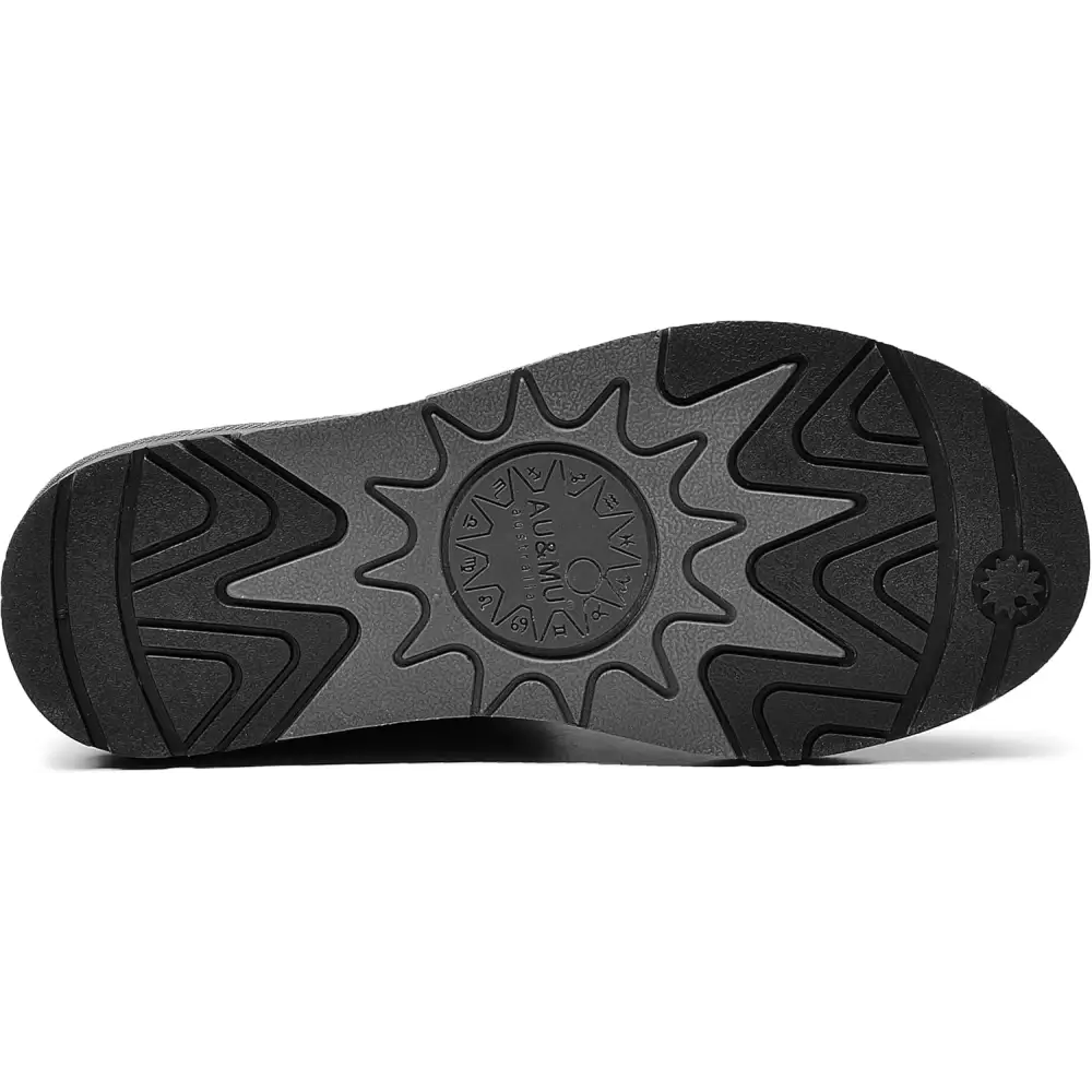 AU&MU Unisex Lace-Up Suede Short Sheepskin Winter Snow Boots