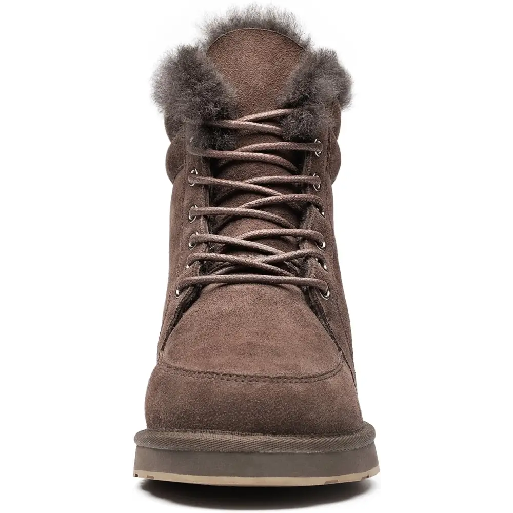 AU&MU Unisex Lace-Up Suede Short Sheepskin Winter Snow Boots