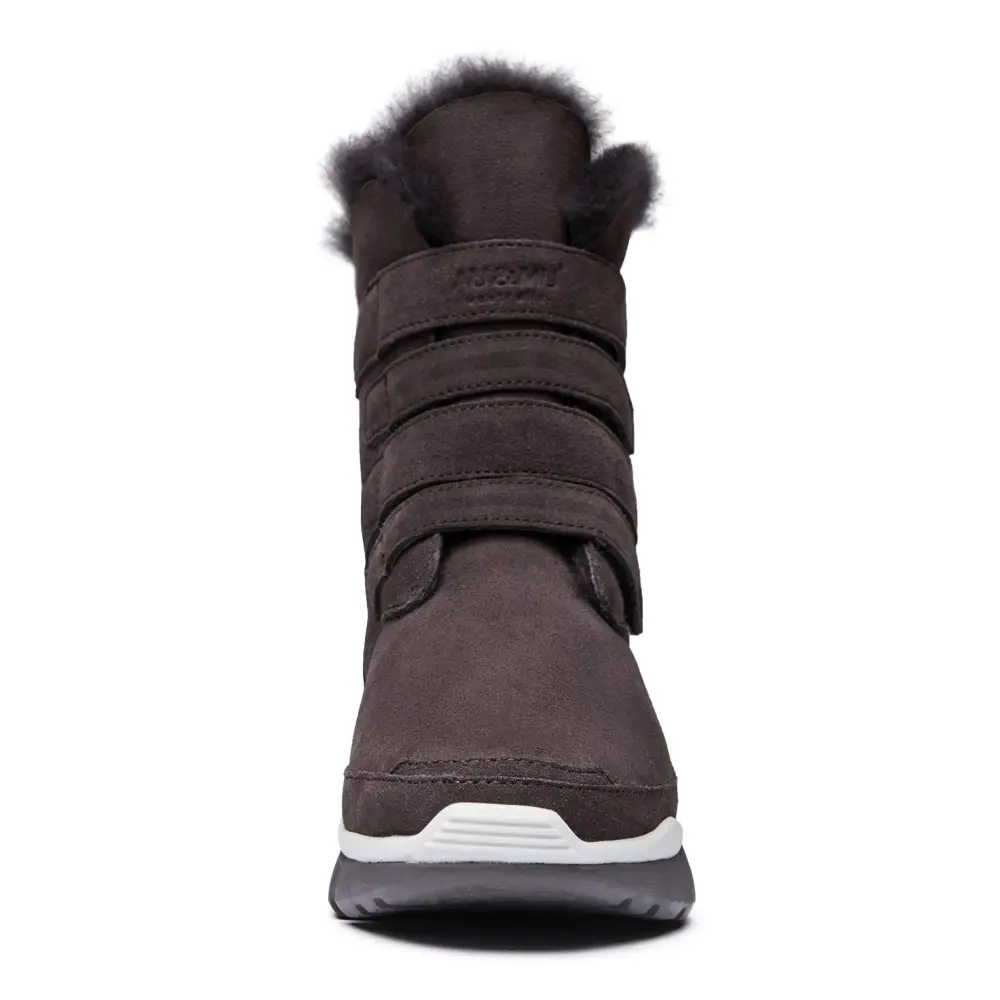AUMU Classic Retro Hook and Loop Suede Sheepskin Elevator Hiden Heel Winter Snow Boots