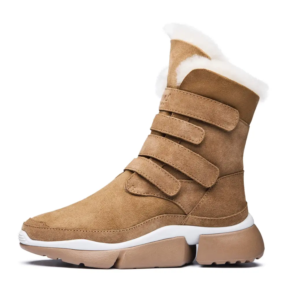 AUMU Classic Retro Hook and Loop Suede Sheepskin Elevator Hiden Heel Winter Snow Boots