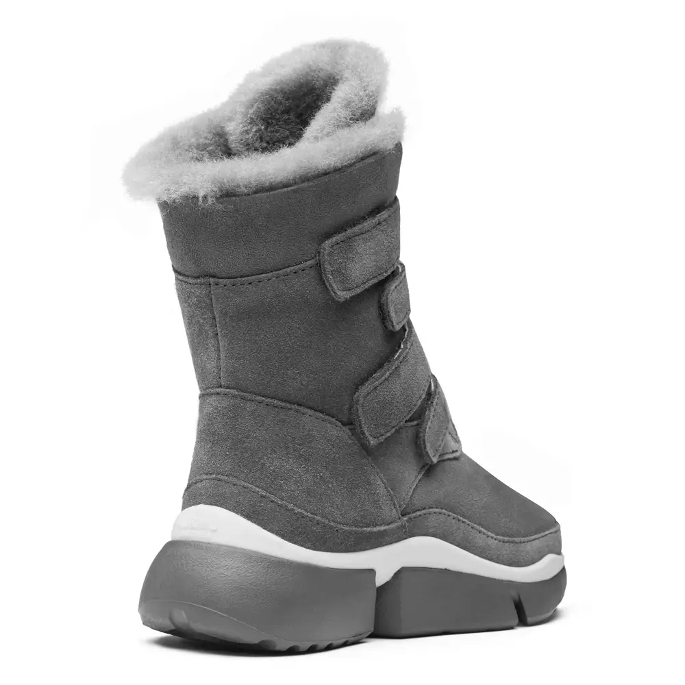 AUMU Classic Retro Hook and Loop Suede Sheepskin Elevator Hiden Heel Winter Snow Boots