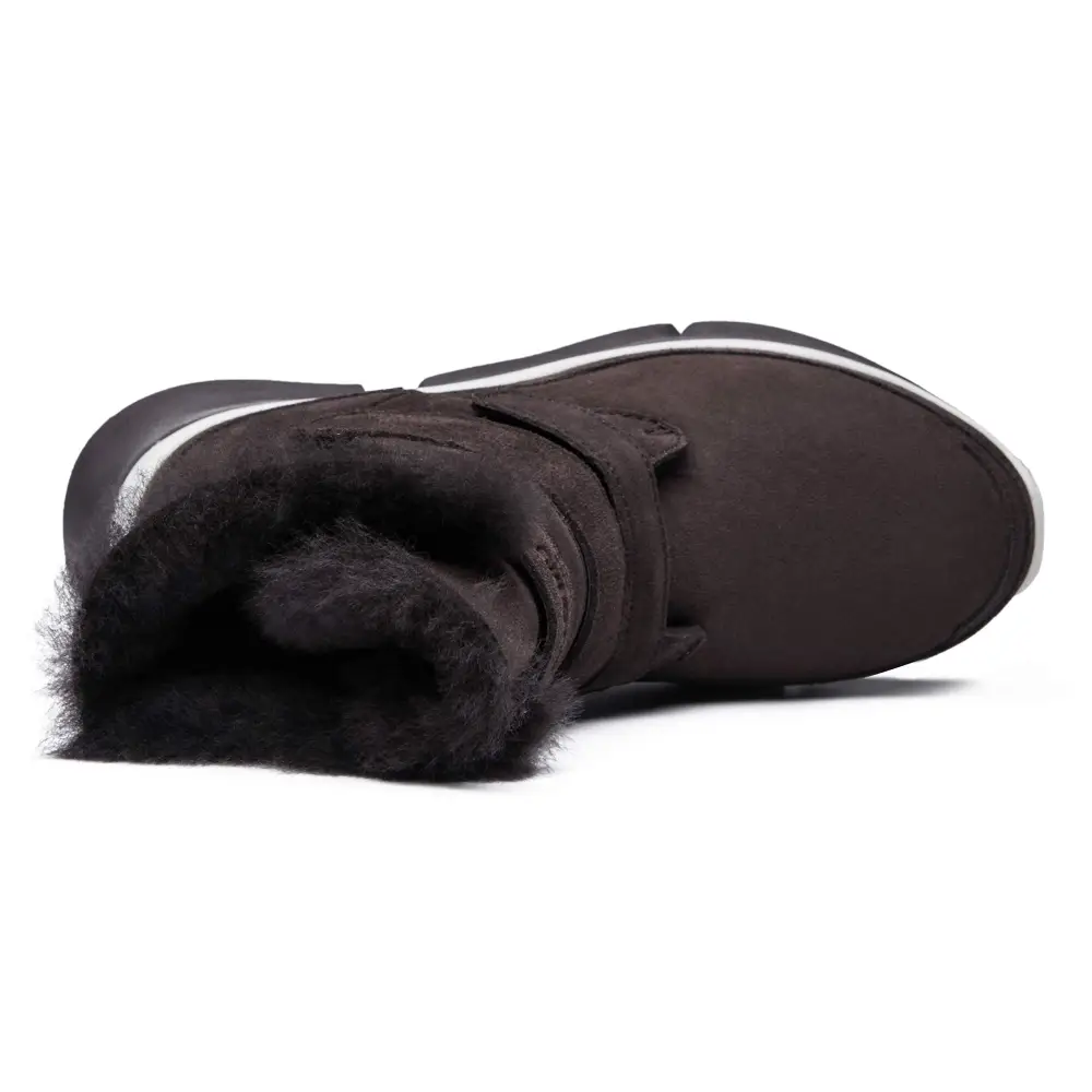 AUMU Classic Retro Hook and Loop Suede Sheepskin Elevator Hiden Heel Winter Snow Boots