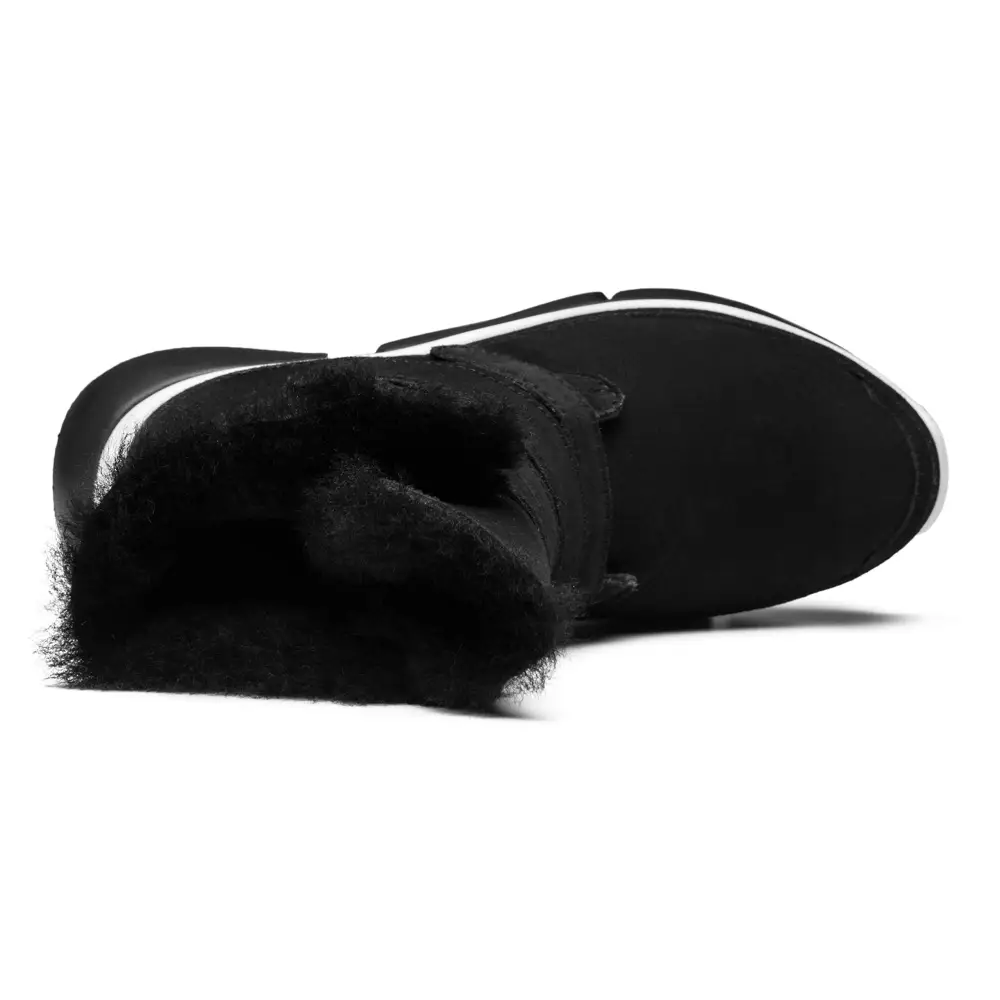 AUMU Classic Retro Hook and Loop Suede Sheepskin Elevator Hiden Heel Winter Snow Boots