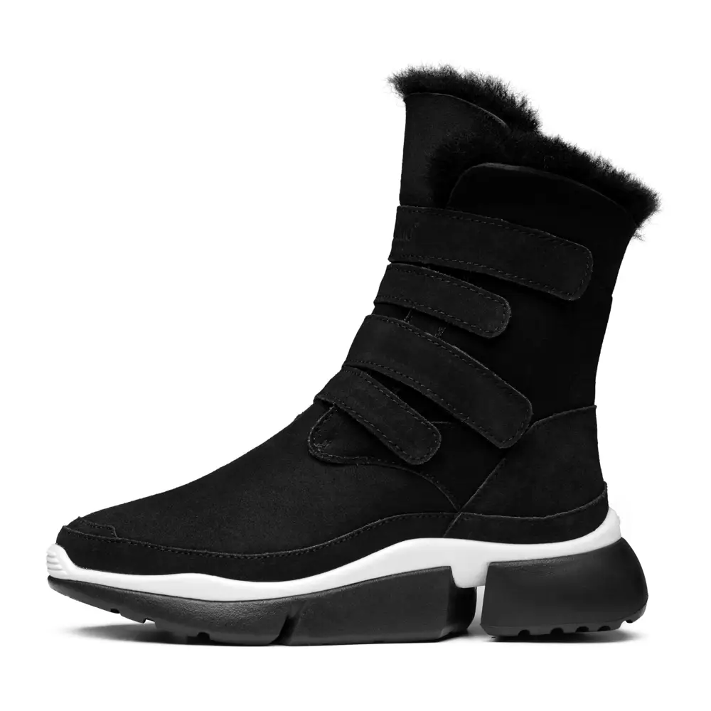 AUMU Classic Retro Hook and Loop Suede Sheepskin Elevator Hiden Heel Winter Snow Boots