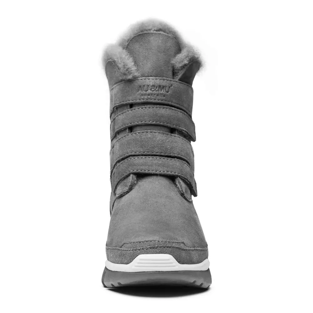 AUMU Classic Retro Hook and Loop Suede Sheepskin Elevator Hiden Heel Winter Snow Boots