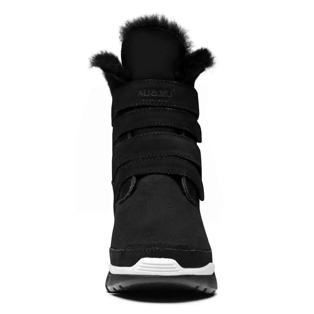 AUMU Classic Retro Hook and Loop Suede Sheepskin Elevator Hiden Heel Winter Snow Boots