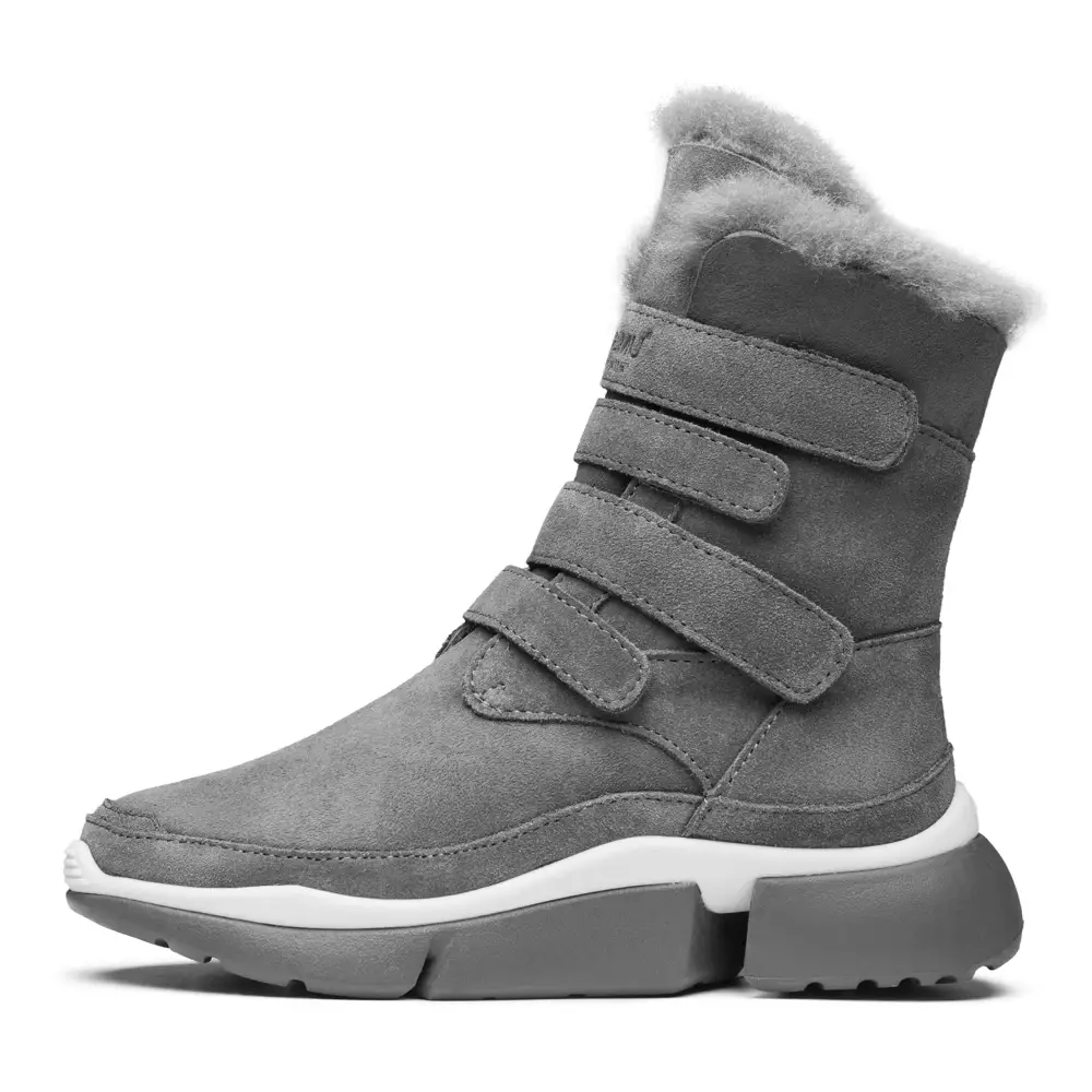 AUMU Classic Retro Hook and Loop Suede Sheepskin Elevator Hiden Heel Winter Snow Boots
