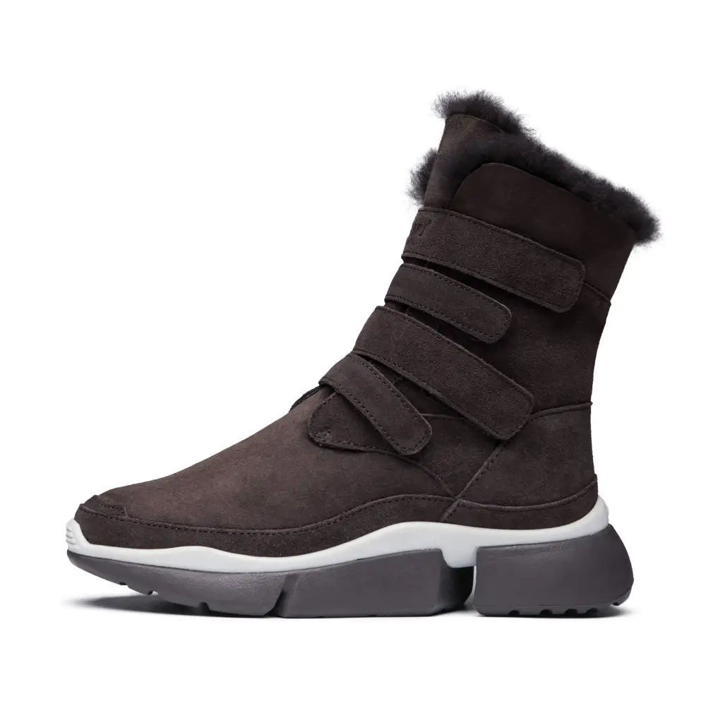 AUMU Classic Retro Hook and Loop Suede Sheepskin Elevator Hiden Heel Winter Snow Boots