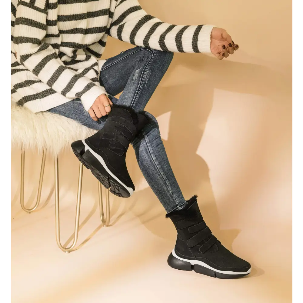 AUMU Classic Retro Hook and Loop Suede Sheepskin Elevator Hiden Heel Winter Snow Boots