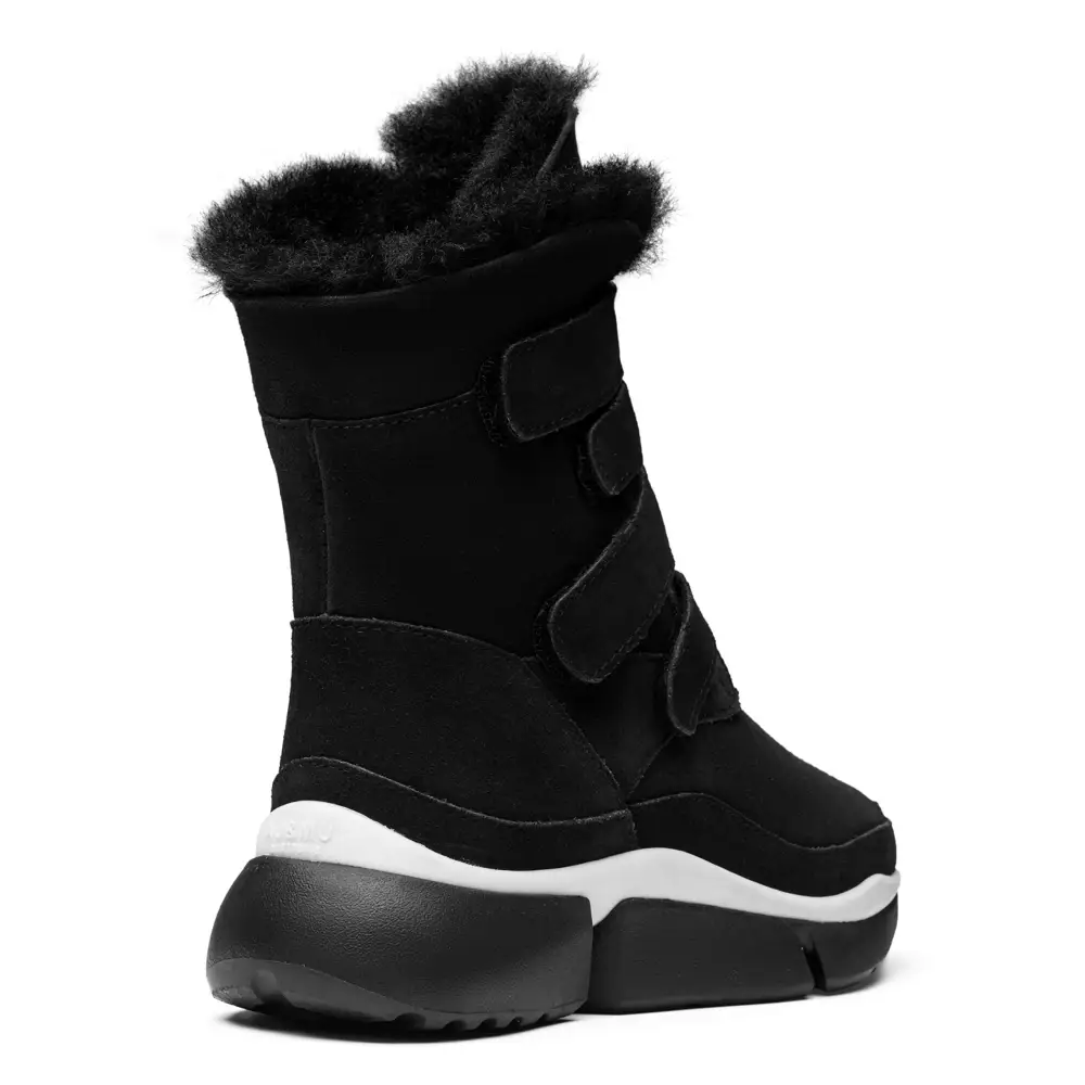 AUMU Classic Retro Hook and Loop Suede Sheepskin Elevator Hiden Heel Winter Snow Boots