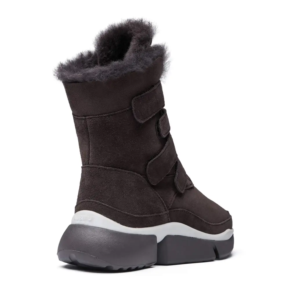 AUMU Classic Retro Hook and Loop Suede Sheepskin Elevator Hiden Heel Winter Snow Boots