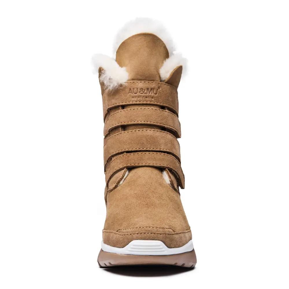 AUMU Classic Retro Hook and Loop Suede Sheepskin Elevator Hiden Heel Winter Snow Boots