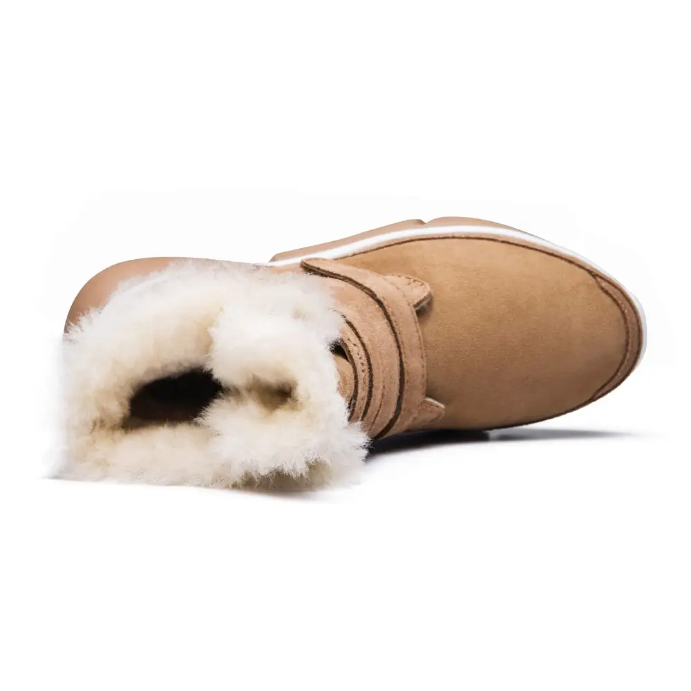 AUMU Classic Retro Hook and Loop Suede Sheepskin Elevator Hiden Heel Winter Snow Boots