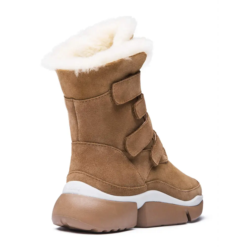 AUMU Classic Retro Hook and Loop Suede Sheepskin Elevator Hiden Heel Winter Snow Boots