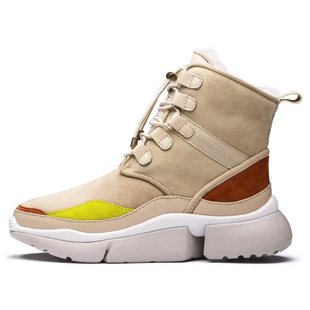 AUMU Retro Metal Buckle Suede Upper Elevator Hidden Heel Lace Up Winter Snow Boots